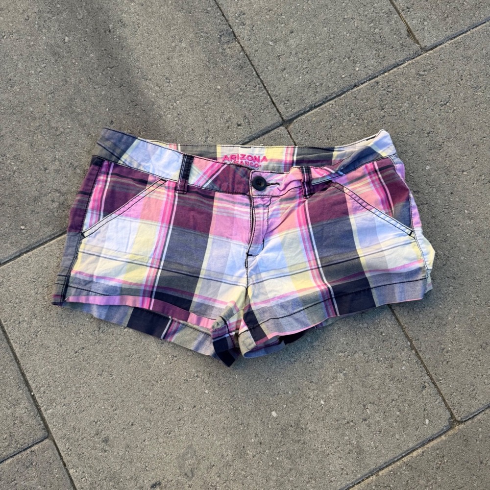 Arizona Jean Co Womens Plaid Shorts Pink Purple Multi Color Stretch Size 9